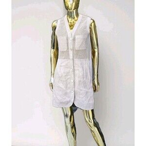 Randolph Duke Linen Cotton Button Front Vest Dress Natural Crochet Size 6 USA